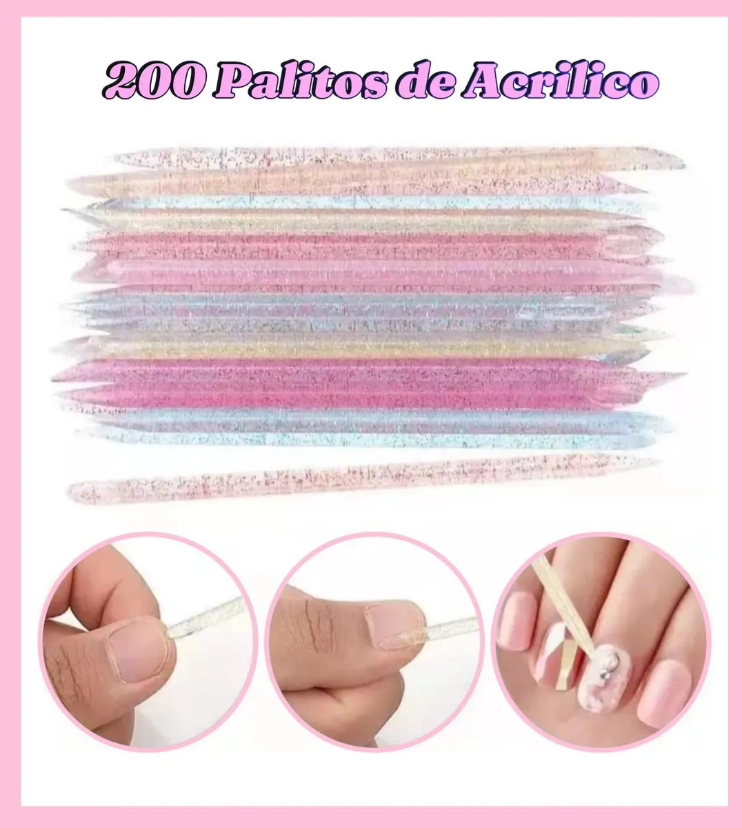 200 Piezas Palitos De Naranjo Glitter Para Uñas Cutículas