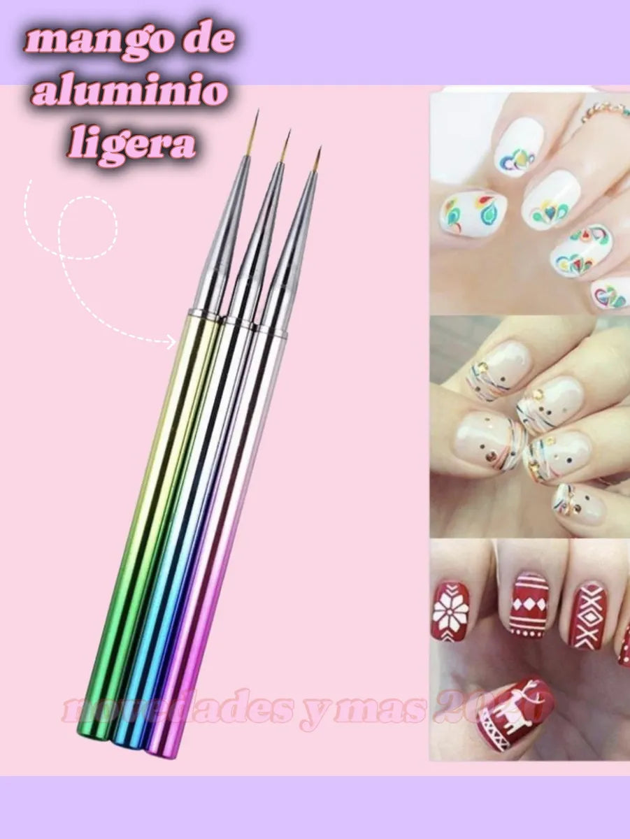 3 Pincel Liner Cuerpo De Aluminio Profesionales