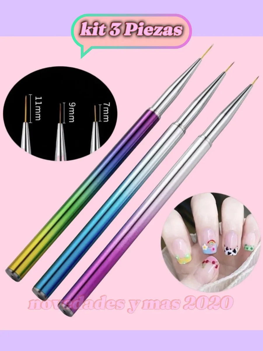 3 Pincel Liner Cuerpo De Aluminio Profesionales