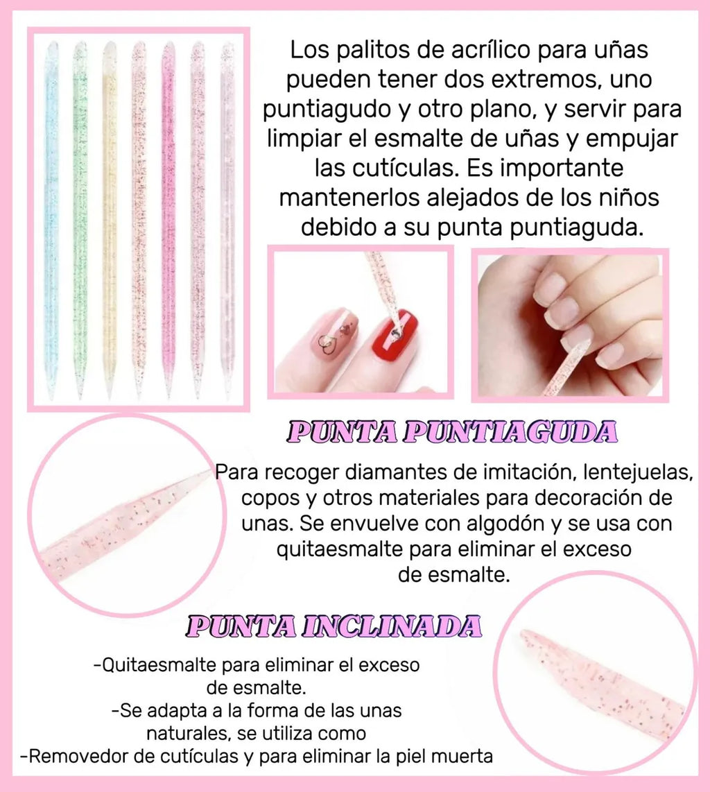 200 Piezas Palitos De Naranjo Glitter Para Uñas Cutículas