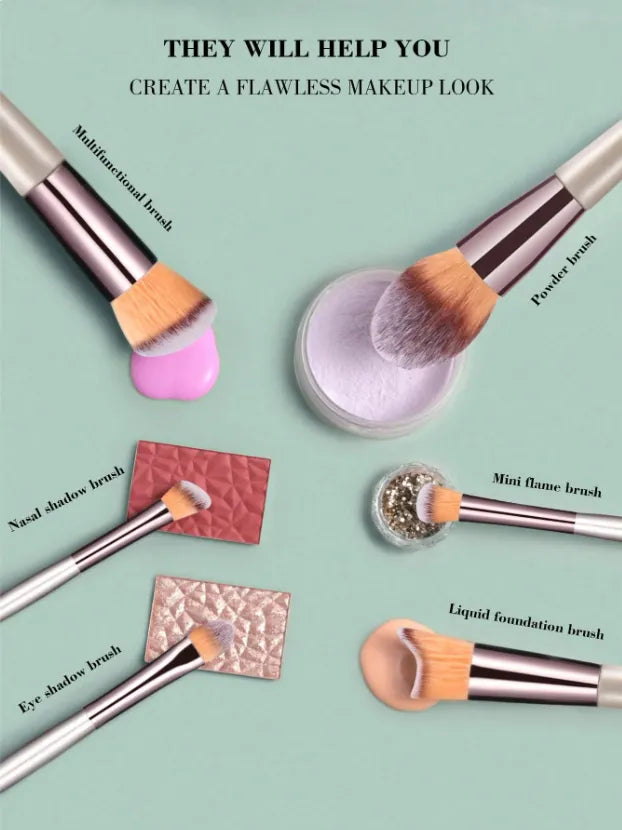 14 Piezas Cepillo Maquillaje Color Champán Color Champán