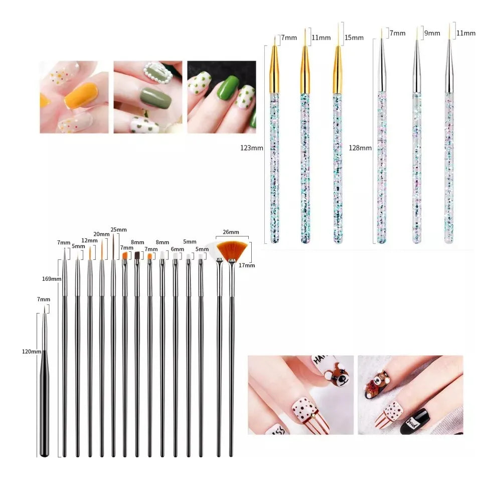 31pcs Kit De Pinceles Para Uñas Manicura Decoración Blanco