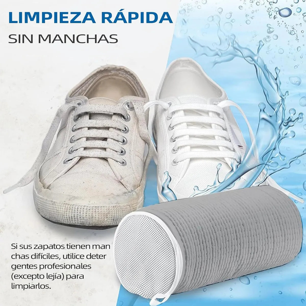 2 Bolsa De Lavado Zapatos,para Lavar Calzado Tennis Lavadora Gris