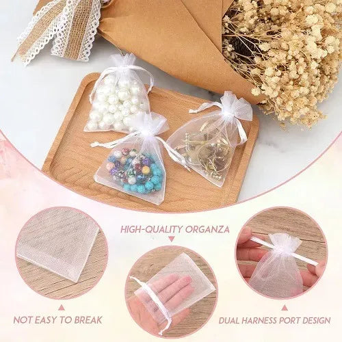 100 Bolsas De Regalo De Organza Con Cordón 7x9cm