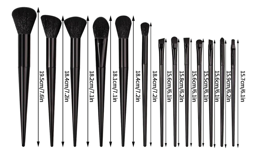 Juego de 13 Brochas de Maquillaje Profesionales Negras – Pinceles de Rostro y Ojos, Base, Contorno, Rubor, Iluminador, Vegan y Cruelty-Free