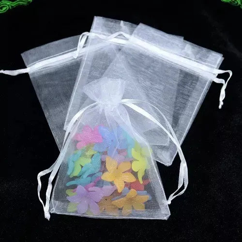 100 Bolsas De Regalo De Organza Con Cordón 7x9cm